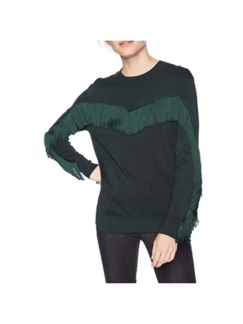 Ted Baker London Aniebal Dark Green Fringe Sweater Crew Neck size 5 XL